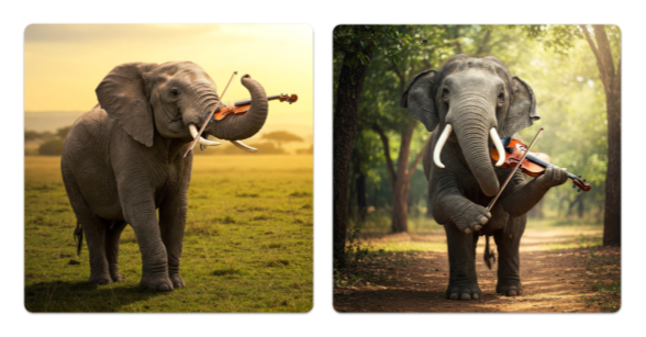 Images of elephants playing violins.