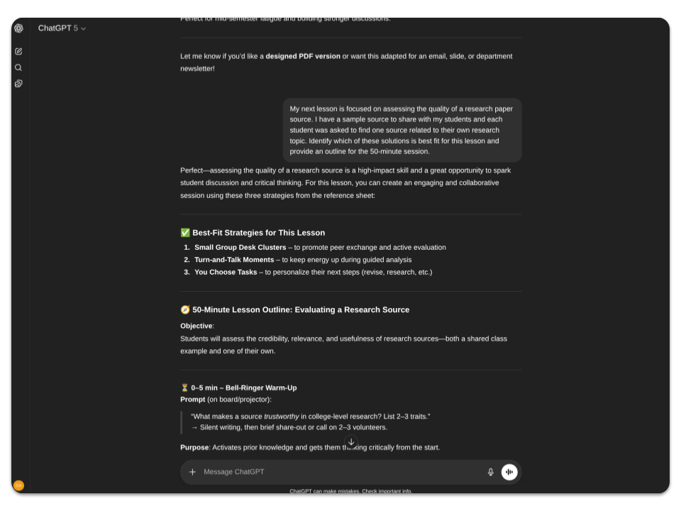 A screenshot of a ChatGPT prompting session